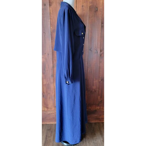 Vintage Liz Claiborne Blue Midi Dress Women 12 80s Power Style Shoulder Pads 90s - Picture 12 of 14